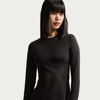 Nike Womens Nike Sportswear Tight Long-Sleeve Sheer Top in Black | IQ0071-010