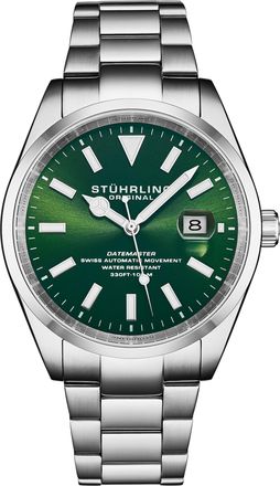 St&uuml;hrling Mens Datemaster Heritage Automatic 1025 Mens 42mm - Green Stainless Steel - One Size