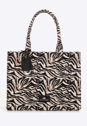 Wittchen Dames jacquard-patroon shoppertas in zwart en bruin katoen