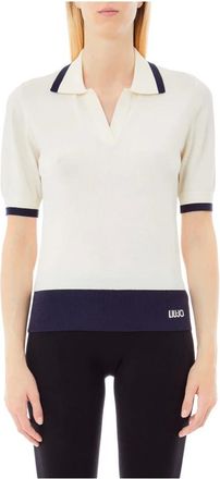 Liu Jo Polo Shirts, female, Beige, Size: S Contrast Trim Knit Womens Polo Top