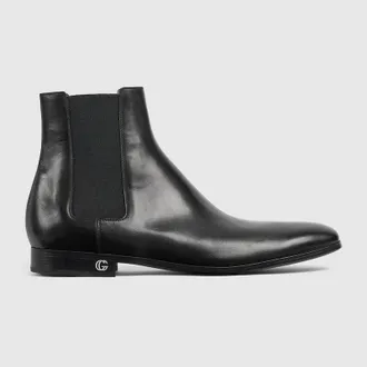 Gucci Mens Ankle Boot With Elastic Insert, Black, Leather
