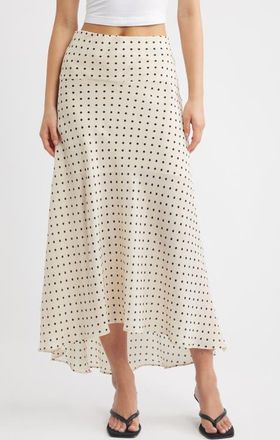 Mango Flippy Polka Dot High-Low Skirt in Ecru at Nordstrom, Size X-Large