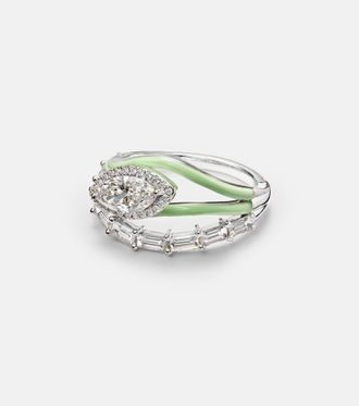 Kamyen Jewellery Oasis 18kt white gold and enamel ring with diamonds