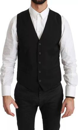 Dolce & Gabbana Black Wool Stretch Waistcoat Formal Dress Mens Vest (Pre-Owned)