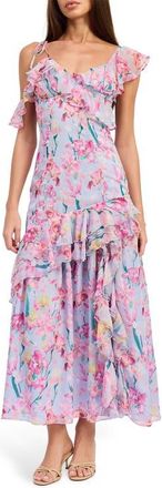 En Saison Alyssa Ruffle Asymmetric Maxi Dress in Periwinkle Fuchsia at Nordstrom, Size X-Large