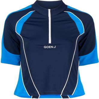 GOEN.J colour-block logo-embroidered top - women - Nylon/Spandex/Elastane - M - Blue