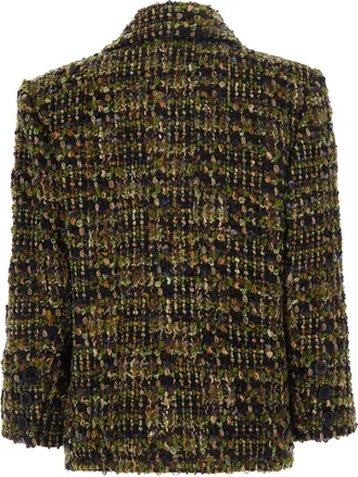 Saint Laurent Womens Single-Breasted Wool Jacket Green Blazers