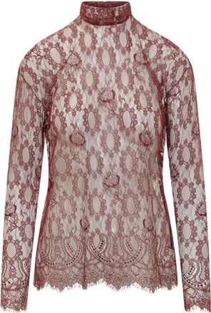 Dolce & Gabbana Red Lace Mock Collar Top