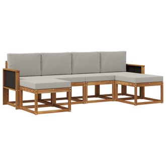 vidaXL Conjunto De Sof&aacute;s De Exterior 6 Pcs Natural Y Gris Claro Vidaxl