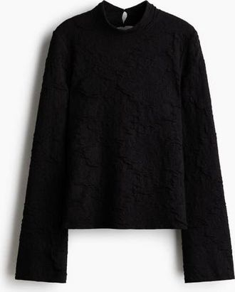 H&M Cut-out Jacquard Jersey Top in Black at Nordstrom, Size X-Small