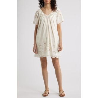 Nordstrom Schiffly Cutwork Embroidery Minidress in Ivory Tofu at Nordstrom, Size Xx-Small