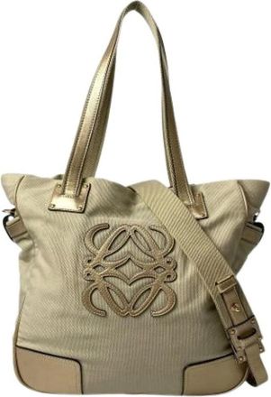 Loewe Pre-owned Tote Bags, female, Beige, Size: ONE SIZE Pre-owned Canvas Shoulder Bag