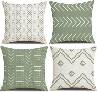OEM Fundas De Almohada De 45x45 Cm, Juego De 4, Color Verde Claro, Con Textura Patchwork, Para Decoraci&oacute;n Moderna Del Hogar