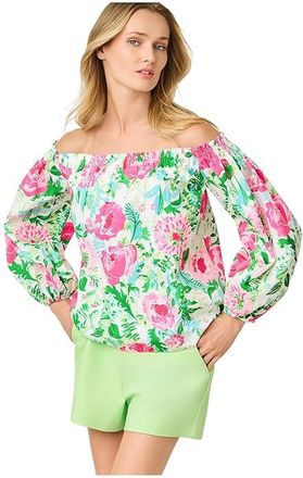 Lilly Pulitzer Siloe Off-the-Shoulder Top Womens Clothing Poppy Party : XXS, Cotton