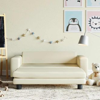 vidaXL Sof&aacute; Para Ni&ntilde;os Y Reposapi&eacute;s Cuero Sint&eacute;tico Crema 100x50x30 Cm Vidaxl