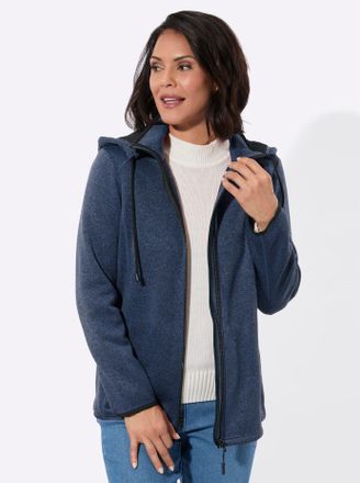 Casual Looks Fleecejacke CASUAL LOOKS, Damen, Gr. 36, blau (jeansblau, meliert), 100% Polyester, meliert, Jacken Fleecejacke