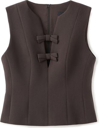 Mango Bow V-Neck Vest in Brown at Nordstrom, Size 4