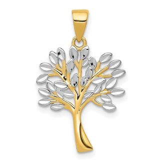 Diamond2Deal 14k Yellow Gold and White Rhodium Diamond-cut Tree Pendant
