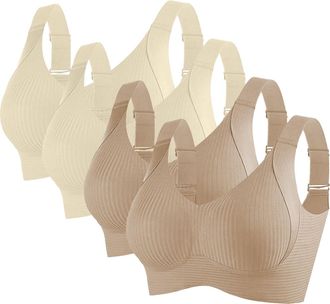 Generic Womens Everyday Bras 4 Pack Bras for Women Plus Size Full Coverage Minimizer Brasladies V Neck Wireless Bra Comfort Adjustable Padded Zero Feel Bralet