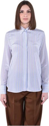 Max Mara Gestreepte zijden blouse - Dames - Overhemden - Blauw - XL - Leer - Overhemden