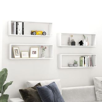 vidaXL Vidaxl - Estantes Cubo De Pared 4 Uds Contrachapado Blanco 80x15x26,5 Cm
