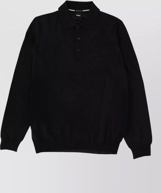 HUGO BOSS polo collar knit sweater with ribbed cuffs