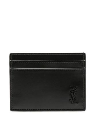 Saint Laurent Cassandre-plaque leather card holder - Black
