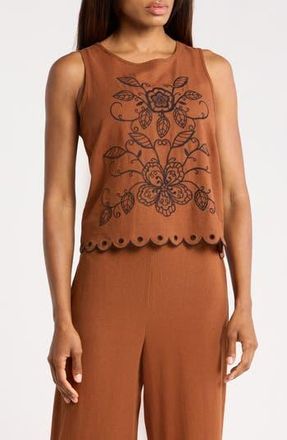 Ellen Tracy Embroidered Tank Top in Copper at Nordstrom Rack, Size X-Large