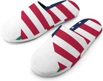 Generic U.S. And Nigeria Flag Mens Slippers Flannel Warm House Shoes with Rubber Anti-Slip Sole Slip On for Home Outdoor