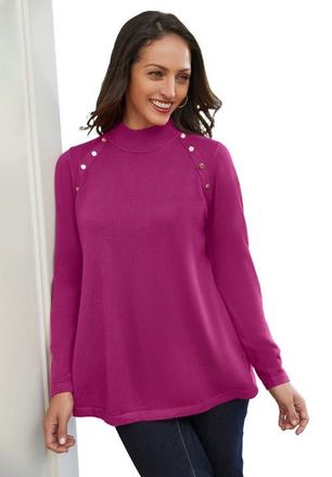 Jessica London Gold Button Mockneck Sweater in Raspberry at Nordstrom, Size Small