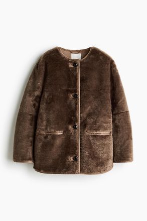 H&M Flauschige Jacke - Dunkelbeige