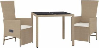 vidaXL Vidaxl - Set Comedor De Jard&iacute;n 3 Pzas Con Cojines Rat&aacute;n Sint&eacute;tico Beige