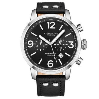 Stührling Mens 3956 Quartz 45mm Aviator - Black - One Size