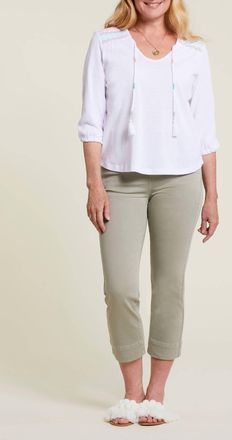 Tribal 5 Pocket Kick Flare Pull On Capri In Green