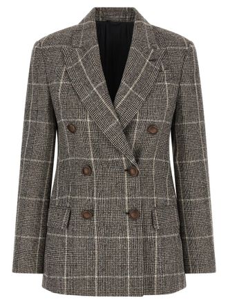 Brunello Cucinelli Prince Of Wales Blazer Blazers Marrone-Donna