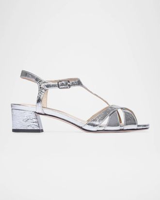 Bernardo 30mm Jean Crinkled Metallic Leather Strappy Sandals