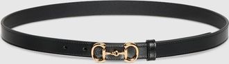 Gucci Thin Belt With Horsebit Buckle, Black, Leather