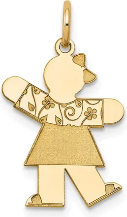 Diamond2Deal 14k Yellow Gold The Kids Small Floral Dress Girl Engravable Kiss Charm Pendant