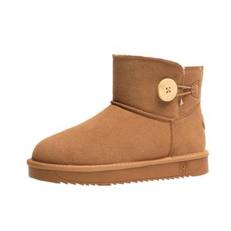 Generic Women Winter Plush Snow Boots for Cold Protection and Warmth Wooden Button Casual Short Boots (yellow,4.5)
