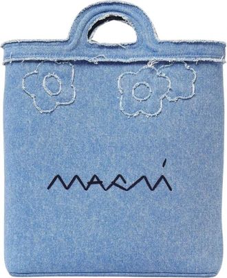 Marni Bloemen Denim Tote Tas - Dames - Handtassen - Blauw - ONE Size - Denim - Tassen