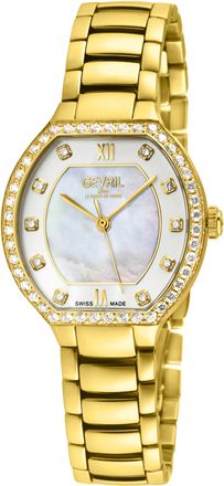 Gevril Group Womens Lugano Swiss Diamond White MOP Dial, 316L Stainless Steel IPYG Watch - Gold - One Size
