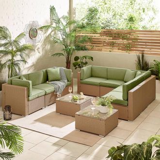 Furniturebox Orlando 8 Seat Modular Outdoor Garden Rattan Sofa in Green