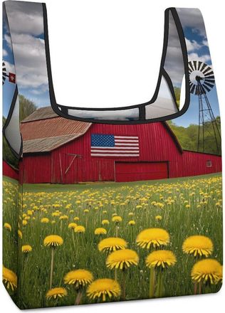 Generic Barn Farm Shopping Bag Reusable Grocery Tote Bag Foldable Handbag for Travel Picnic