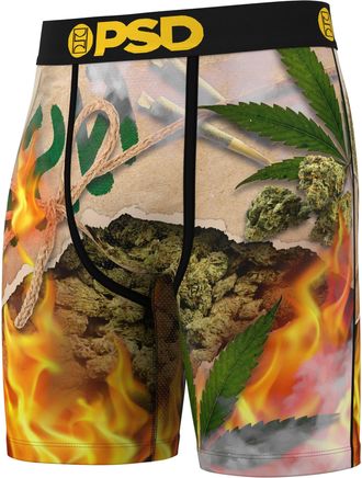 PSD Mens Recreational Print Boxer Briefs - 7 Inch Inseam Breathable and Supportive Mens Underwear, Burn Em Up, XL