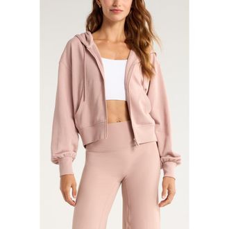 Zella Go Easy Terry Zip Hoodie in Pink Fawn at Nordstrom, Size X-Large