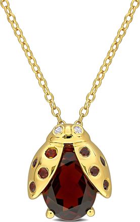 Mimi & Max 3 1/10ct TGW Garnet White Topaz Ladybug Necklace Yellow Silver