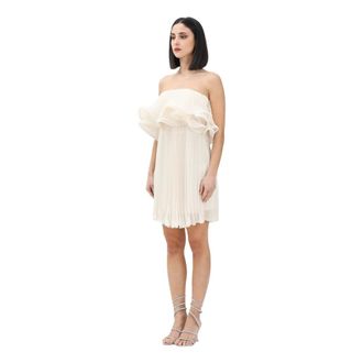 Simona Corsellini Party Dresses, female, Beige, Size: 2XS Short pleated white dress elegant style