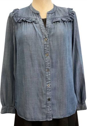 Current Air Womens Denim Ruffle Button Down In Blue