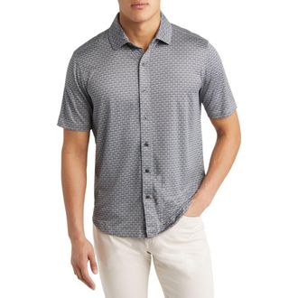 Johnston & Murphy XC4 Geo Print Performance Short Sleeve Button-Up Shirt in Black/Gray at Nordstrom, Size Medium