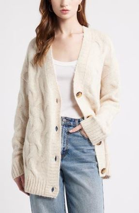 Treasure & Bond Oversize Cable Stitch Cardigan in Beige Oatmeal Light Heather at Nordstrom Rack, Size Xx-Small